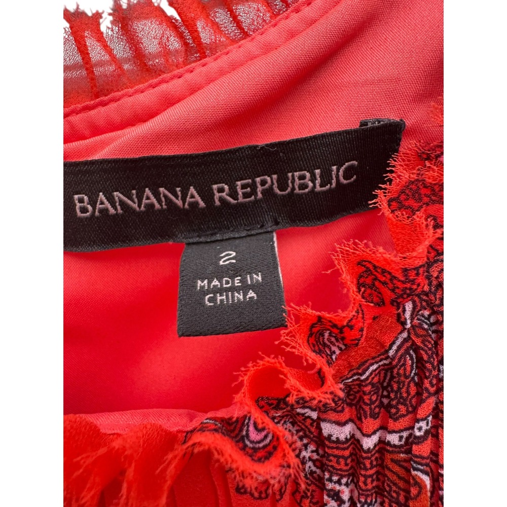 Banana Republic Red Paisley Midi Dress Chiffon Spaghetti Straps Mini Ruffle Sz10 - Picture 7 of 16